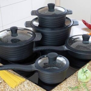 EDENBERG High quality nonstick pressed aluminum pots set with ceramic-marbled coat