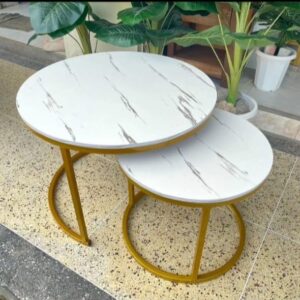 White Nesting Coffee Table Marble Effect