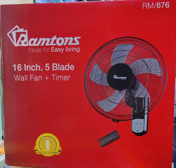 RM/676 Ramtons 16 Inches Wall Fan 5 Blades with Remote